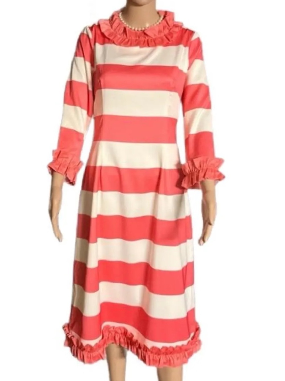 Dainty Jewels Peach and White Striped Ruffle Dress